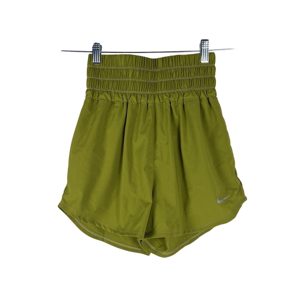 Nike Womens XS Shorts Green High Waisted Smocked Sporty Gym Training Loose Fit